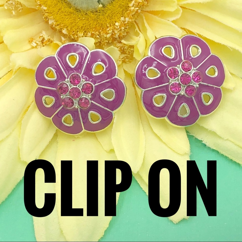 Fuchsia Daisy Flower Clip On Earrings